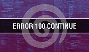 Error 100ÃÂ Continue with Digital java code text. Error 100ÃÂ Continue and Computer software coding vector concept. Programming